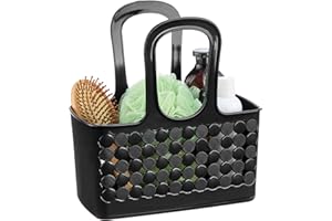 InterDesign iDesign Plastic Divided Shower Caddy Tote, College Essential for Dorm Room, Communal and Shared Bathroom, The Orbz Collection - 11.25" x 5.25" x 12", Black, Small