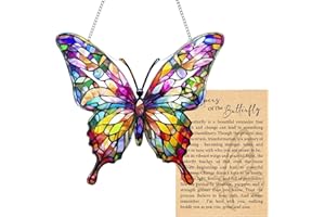 KOMERGAVE Butterfly Acrylic Suncatcher Ornament with Greeting Card, Stained Glass Window Hangings Acrylic Material, Sun Catchers for Garden Decorative Function, for Home/Garden/Office