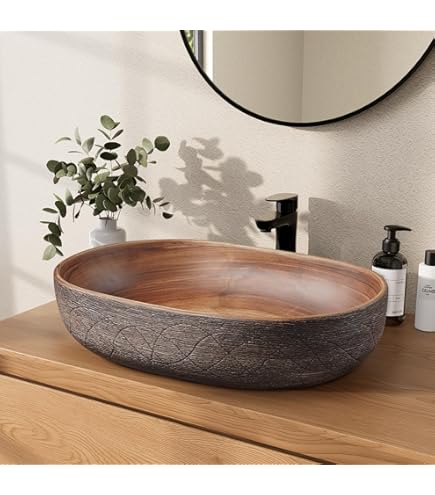 Vasque Lavabo Marocaine En Cuivre Rouge - Ovale 49x35cm - Évier Lave-main Style Bain