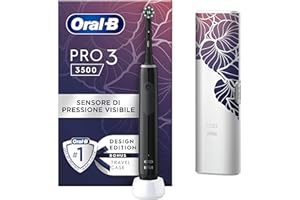 Oral-B Spazzolino Elettrico Ricaricabile Pro 3 3500 Nero, 1 Spazzolino Elettrico Oral B, 1 Testina, Custodia Da Viaggio, Pulizia Denti Efficace
