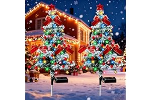 Quintrost Lampe Solaire Sapin de Noël Exterieure, 2 Pièces Arbres de Noël avec LED Guirlande Lumineuse, Lumière Solaire Jardin Étanche IP65, Décoration pour Cour, Chemins, Pelouse, Terrasse
