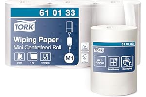 Tork Centrefeed Wiping Paper Roll White M1, Hand and Surface Wiping, 3 x 120m, 610133