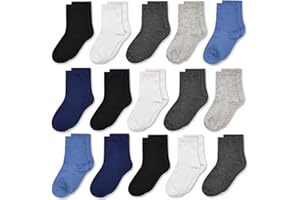 GENTABY Socks Boys Kids Black Sports Girls Socks Toddler Elastic White Gray Socks 1-13 Years 15 Pairs Size 9-12/12-3