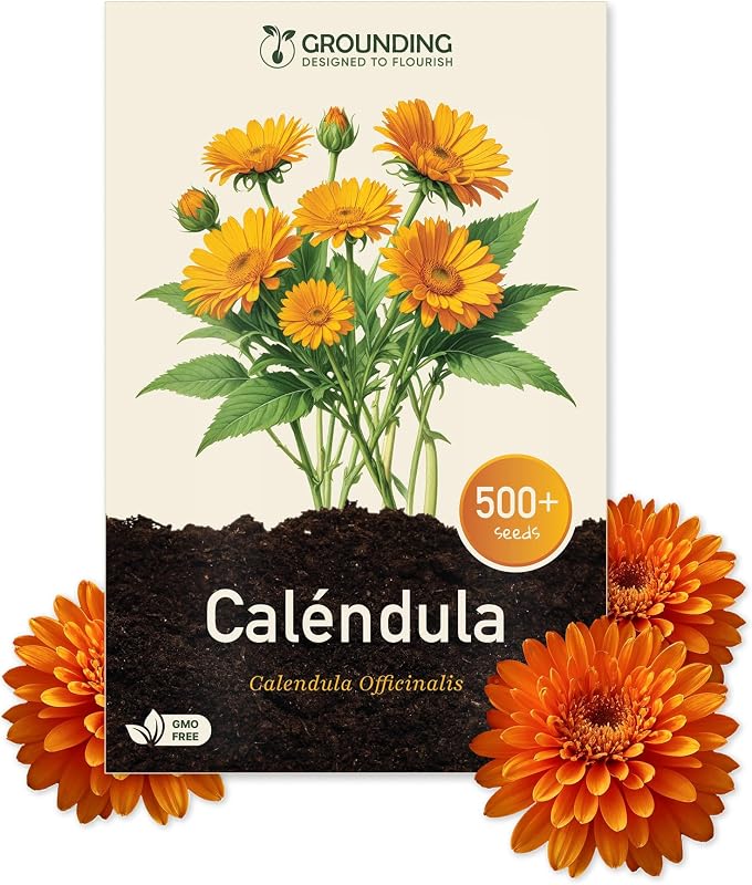 Grounding - Semillas de Caléndula mezcla naranja y amarillo, 500+ semillas, altura 30 cm. Calendula officinalis es perfecta para balcones, parterres y borduras - Siembra fácil - Calidad Europea