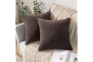 MIULEE Set of 2 Striped Corduroy Square Throw Pillow Case Soft Cushion Covers Sham Home for Sofa Couch/Bedroom Decorative Fluffy Large Pillowcases 18x18 Inch 45x45cm Chocolate