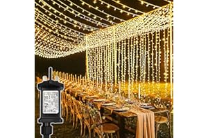 yowin Curtain Lights 600 LED 6m x 3m Gazebo Lights Mains Powered with Timer, 8 Modes Curtain Fairy Light Outdoor Waterproof Wall Hanging Light for Pergola Indoor Bedroom Wedding Garden Decorations