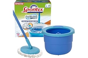 SPONTEX - Full Action System - Kit balai à franges + Seau essoreur rotatif - Essorage automatique optimal - Kit compact - 1 Kit