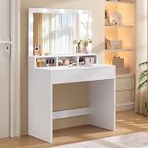 VASAGLE Dressing Table with Mirror, 3 Light Colors, Adjustable Brightness | Makeup Table, 2 Drawers, Modern, Cloud White, Kai