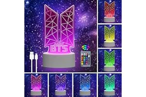 Eygerur Kpop BTS Nachtlicht für Kinder, BTS Geschenke Frauen, 3D LED Illusionslampen Mit Fernbedienung & Touch 16 Farben Nachttischlampe für Kinder Frauen BTS Fans
