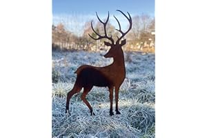 STEINFIGURENWELT GIEßEN Décoration de jardin en forme de cerf - 85 x 52 cm - En métal rouillé - Résistant aux intempéries - Motif animal de la forêt