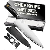 Tsuko Chef Knife Four Stage Sharpener & Wooden Sheath - 8 Inch Professional Japanese Style Kitchen Knives Set, Sharp Gyuto Kn