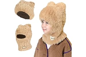 TAGVO Cagoule d'hiver Thermique pour Enfants 2-10 Ans, Multifonctionnel Cagoule Coupe-Vent Bonnet d'hiver en Tricot Laineux 3 en 1, Cagoule Chauffe-Cou Polaire Thermique Hiver pour garçons et Filles
