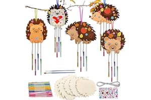 MECCTUCK Set di 5 scacciapensieri per bambini, giochi a forma di riccio, ciondolo in legno, per bambini, fai da te, set creativo, dischi di legno da dipingere, set per bricolage, decorazione riccio