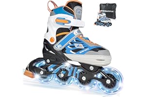 WeLLIFE SK-Line Pro | Pattini in Linea per Bambini, Regolabili in 4 Misure| Pattini con Ruote Luminose a LED Bianco| Comodi e Robusti con Borsa in Regalo| Pattini per Bambina e Bambino