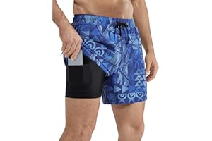 QAYMZUMD Mens Swimming Shorts Quick Dry，Men's Swimming Trunks 2 in 1 Shorts Mens Board Shorts Dry Fit Beach Shorts for UK Man with Compression Liner Training Shorts Men Waterproof Shorts S-3XL
