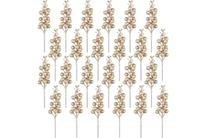 FANGOO 24 Pezzi Decorazione bacche oro champagne, picchetti artificiali di bacche rosse rami di bacche rosse di agrifoglio gambi di bacche di Natale per albero di Natale ghirlanda decorazione invernale casa