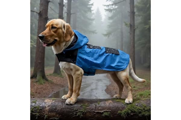 WOW DOG RainRuff Waterproof Dog Raincoat Size 28 Inch 6XL Detachable Hoodie, Utility Pockets & Adjustable Fit Back: 28", Neck: 20", Girth: 35"