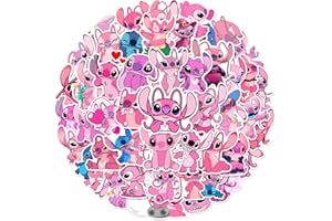 CANVERLENS 50 pezzi stitch rosa adesivi estetici per bottiglia d'acqua, laptop, album di ritagli, diario, adesivi in vinile impermeabili per adulti adolescenti