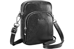 befen Etui na telefon komórkowy z prawdziwej skóry do powieszenia, trzy kieszenie na zamek błyskawiczny, kieszeń na telefon komórkowy z blokadą RFID, kieszonkami na karty, mała torba