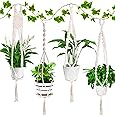 Emooqi Makramee Blumenampel, Baumwollseil Hängeampel Blumentopf Robust Makramee Pflanzenhalter Blumenampel｜4 Beine 41 inch｜Handgewebt｜Pflanzenhänger für Balkon Gartendekor -4er