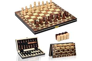 Aissom XQ1 International Schack Schackset i trä, 2 i 1 schackspel, magnetiskt schackspel med förvaringsutrymme, hopfällbart f
