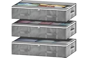 GoMaihe Boite Rangement Sous Lit 3 PCS, Sac de Rangement Vetement 90L Housse de Rangement pliable Poignée Renforcée Avec Fermeture éclair Fenêtre Transparente Pour Rangement de Couette Vêtements