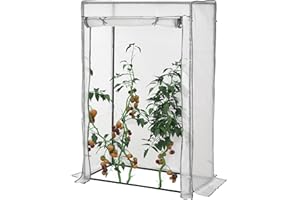 Outsunny 100 x 50 x 150cm Tomato Greenhouse with Roll-up Door, Mini Greenhouse with PE Cover, Outdoor Grow House Small Green House for Yard, Balcony, Garden, White
