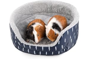 ONEJU Meerschweinchen Bett, ovales kuschelhöhle, abnehmbare Unterlage, ideal Meerschweinchen Zubehoer für kleine Haustiere, Kuschelschalenform, dunkelblau, Blätter Muster