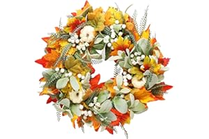 BOFUNX Corona de Otoño 50cm Guirnalda con Calabaza Hoja de Arce Fruta Artificial Adorno Decoración Otoño Halloween Navidad Acción de Gracias de Hogar Puerta Pared Ventana Interior Exterior