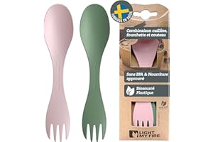 Light My Fire Spork Original - Fourchette Cuillère de Camping pour Enfants - Couvert de Camping 2-en-1 - Fourchette-Cuillère Réutilisable - Couvert Multifonction sans BPA - Lot de 2, Green/Pink