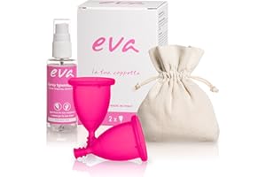 DULÀC FARMACEUTICI 1982 Dulàc - Menstrual Cup, EVA Period Cup, 2 pcs, Small+Large Sizes, Pink Colour, Reusable Soft Cup, Medical Grade Silicone, Eco-Friendly, Flexible and Soft Menstrual Cup with Cotton Bag - Made in Italy