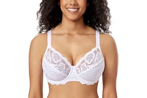 DELIMIRA Donna Reggiseno con Ferretto Taglie Forti Pizzo Senza Imbottito Sostegno