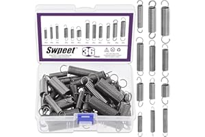 Swpeet 36Pcs 12 Different Sizes Carbon Steel Extension Spring Assortment Kit, Extended Tension Spring Wire Dia 0.039" 0.059" 0.078" 0.1", OD 0.39" 0.59" 0.78", Length 1.18" 1.57" 1.96" 2.36"