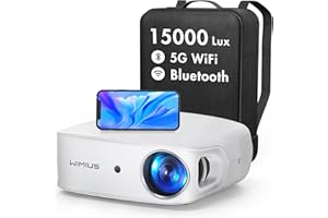WIMIUS Beamer, 15000 Lux 5G WiFi Bluetooth LED Beamer, 6D Auto Trapezkorrektur Heimkino Video Beamer 1080P Full HD Unterstützung 4K 300" Display, Kompatibel mit Fire Stick,Smartphone,PS5 Projektor