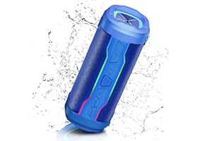 PRSCFUM Bluetooth Speaker, 20 W Portable Music Box, Bluetooth 5.4 with RGB Lights, IP7 Waterproof, Portable Music Box Box, 360° Stereo Sound, Built-in Microphone, Suitable for Outdoor/Party/Travel, Blue