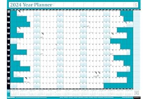 PLANNERHEAD 2024 Year Yearly Annual Office Home Wall Planner Calendar Chart Poster/Includes UK & Ireland Bank Holidays/Unmounted Unlaminated (Large 49cm x 70cm (Folded)., Teal)