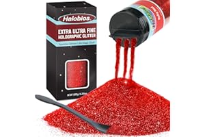 Halobios Extra Fine Glitters, Holographic Red Glitter, 180g(6.35oz) Ultra Fine Glitters, 1/128" Resin Glitter Powder for Hair Body, Nails, Arts and DIY Crafts Decoration