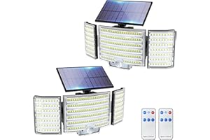 nipify 2 Pezzi Faretto Solare da Parete con Telecomando, 2500LM 3 Modalità Luce Solare con Sensore di Movimento, 270° Impermeabile IP65 Faretti Solari per Garage Angolo