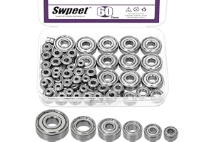Swpeet 60pcs 6 storlekar 693ZZ, 623ZZ, 624ZZ, 685ZZ, 687ZZ, 627ZZ kullager sortiment kit, lager stål djup spår lager, dubbel