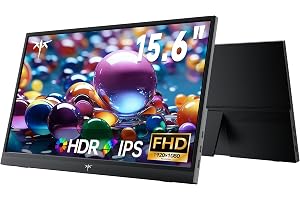 KTC 15,6 tum bärbar skärm, 1 920 x 1 080 FHD IPS, USB-C och Mini HDMI extern skärm, HDR10, ultratunn bärbar spelmonitor med s