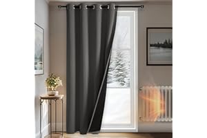DWCN Rideaux Thermiques Occultants Double Épaisseur Anti-Froid, Rideaux Thermiques Occultants 100% Épais À Œillets pour Chambre À Coucher, Séparateur pour Salon, Gris Foncé, 132x215 cm(LxH), 1 Pièce