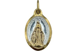 SERAL Miraculous Virgin Medal - 24K Gold - Fine Gold Plated - Oval Shape - Two Tone Enamel Fully Produced in Lourdes. Packaged on a cardboard and in a clear blue-white-red sachet.