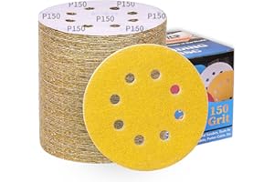 ALPXUXP 100 Pezzi Dischi Abrasivi 125mm Grana 150,Allumina Calcinata Carta Vetrata 8 Fori,Rivestimento Abrasivo Antiaderente per Levigatrice Orbitale