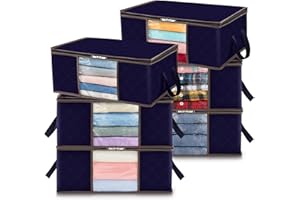 Lifewit Torba do Przechowywania Ubrań Składany Pojemnik do Przechowywania Szafa ze Wzmocnionym Uchwytem Wytrzymała Tkanina Przezroczyste Okienko na Swetry, Płaszcze, T-shirty, Koce, Opakowanie 6, 35L,Niebieski