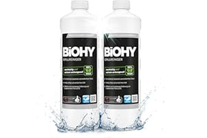 BiOHY Limpiador de parrillas (2 botellas de 1 litro) | limpiador para barbacoa de carbón vegetal, gas y eléctrica | espuma activa contra la grasa quemada y el aceite (Grillreiniger)