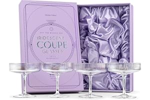 GLASSIQUE CADEAU Bicchieri vintage Art Deco iridescenti Coupé | Set di 4 | 200 ml cristallo arcobaleno colorato bicchieri cocktail per bere champagne, martini, cosmopolitan