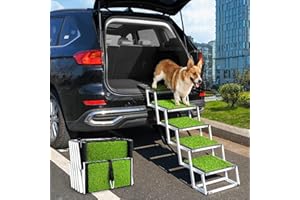 JAOGAUS Rampa Plegable para Perros Coches, Escalera para Perros Grandes con Superficie de Césped Artificial Antideslizante, Escalera Ligera de Aluminio para SUV, Jeeps y Camiones, hasta 70 kg