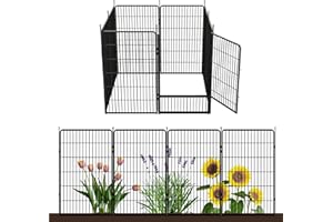 SUNSGROVE Decorative Garden Fence with Gate 114 cm(H) x 5.4 m(L) 8 Panels, Heavy Duty Metal Animal Barrier Fence for Yard, Flower Bed Fencing, Garden Border Fences, Easy Set Up, Black