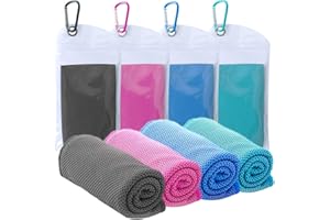 SZELAM 4 Packs Cooling Towel (40"x12"),Ice Towel,Soft Breathable Instant Towel,Microfiber Cool Towel for Yoga,Golf,Sport,Gym,Workout,Camping,Fitness,Outdoor &More Activities Blue/Lake Blue/Dark Grey/Rose red