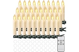 Cibnew Weihnachtskerzen Christbaumkerzen Kabellose Weihnachten LED Kerzen mit Fernbedienung,Timer-Funktion für Weihnachtsbaum Hochzeit,Geburtstags,Party (30er Beige)
